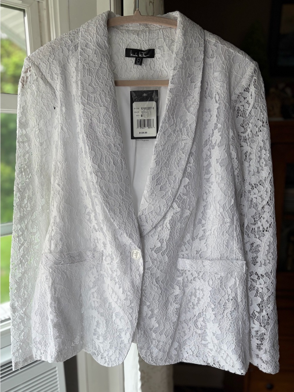Nicole Miller NWT White Lace Romantic Feminine Cottagecore Blazer Sz L